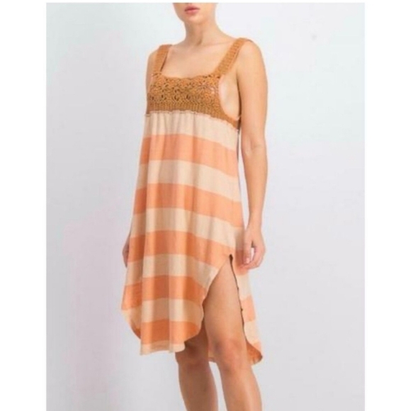 Free People Luca Crochet Stripe Boho Mini Dress - Picture 1 of 8
